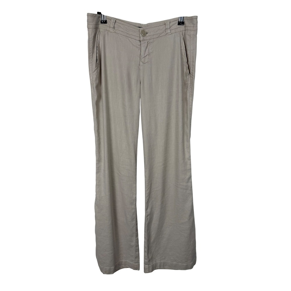 Level 99 Women 51% Linen Pants 26 Khaki Wide Leg Mid Rise Boho Safari Utility